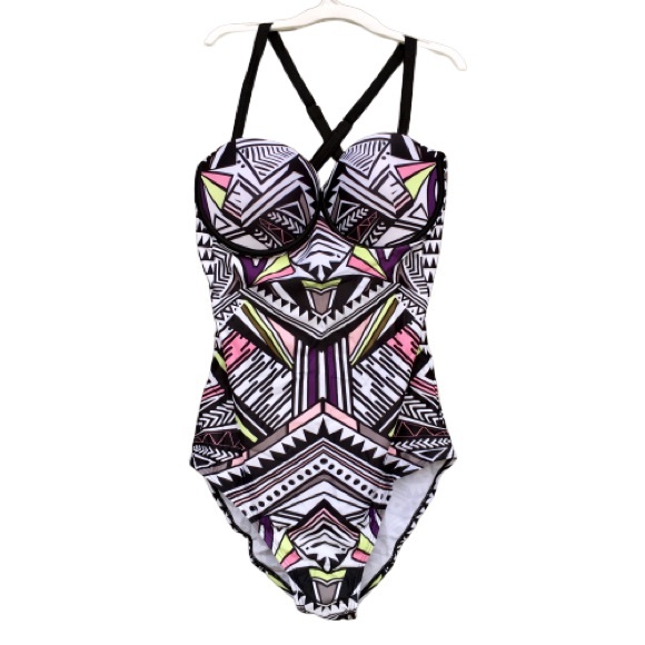 Ekouaer Geometric Print One Piece Bathing Suit S - Picture 2 of 8